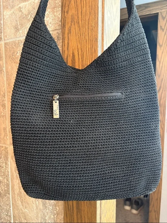 The SAK Black Crochet Shoulder Bag - Classic Women's Tote - Picture 2 of 5